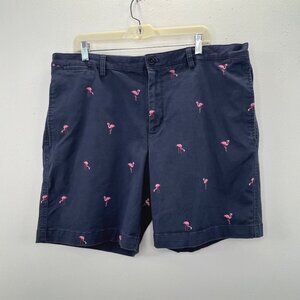 Chaps Stretch Flamingo Print Shorts Blue Pink 40 Men Cotton Blend Chino